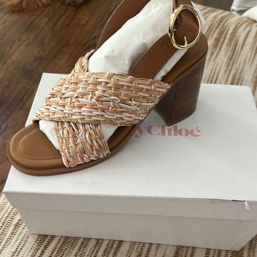 See By Chloe Brown and Cream Woven Heels